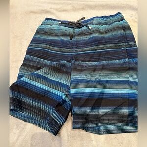 RIPZONE Boys Size Medium Black & Blue Striped Swim Trunks